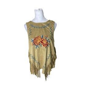 Umgee Top women's Small fringe roses embroidered boho western